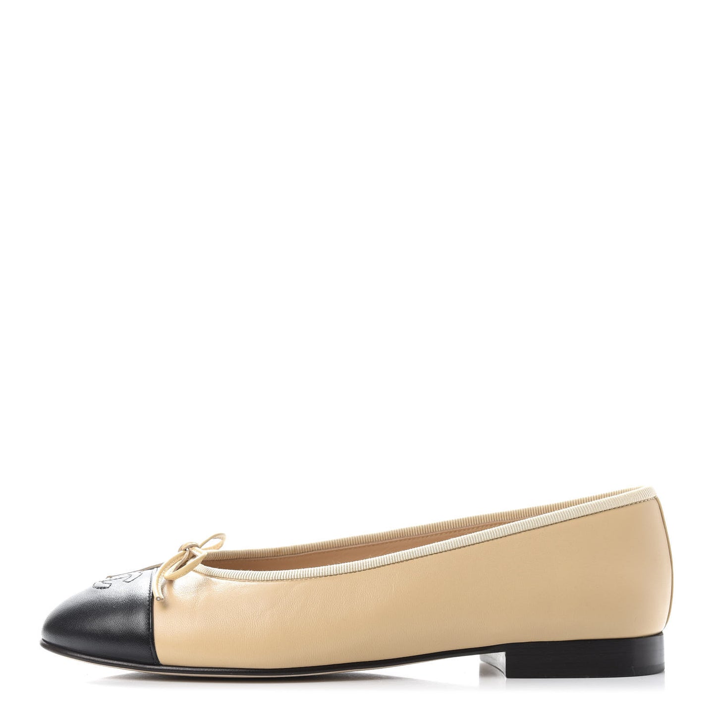 Lambskin Cap Toe Ballerina Flats 38 Beige Black