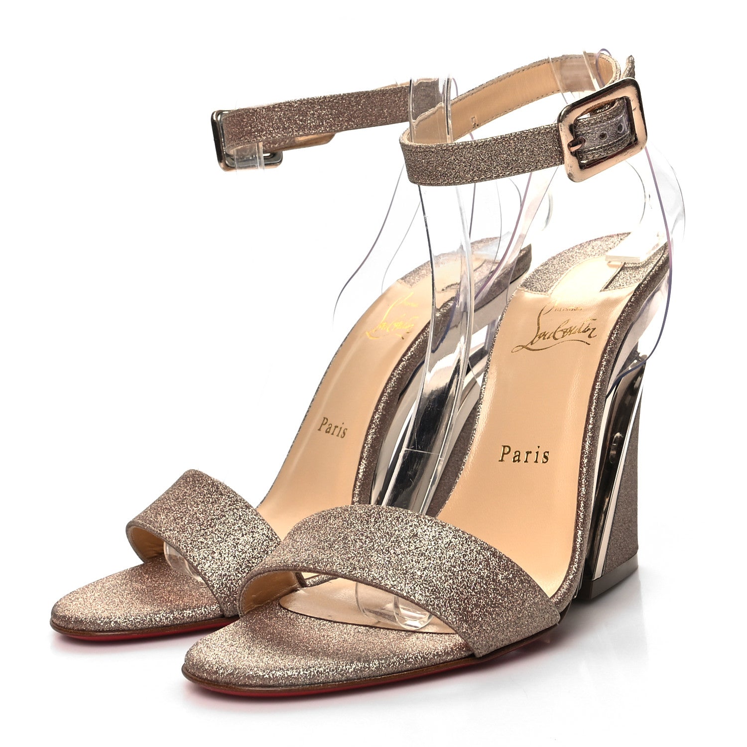 Christian Louboutin PVC Glitter Levitallo 100 Sandals 39.5 Nude 3 of 9