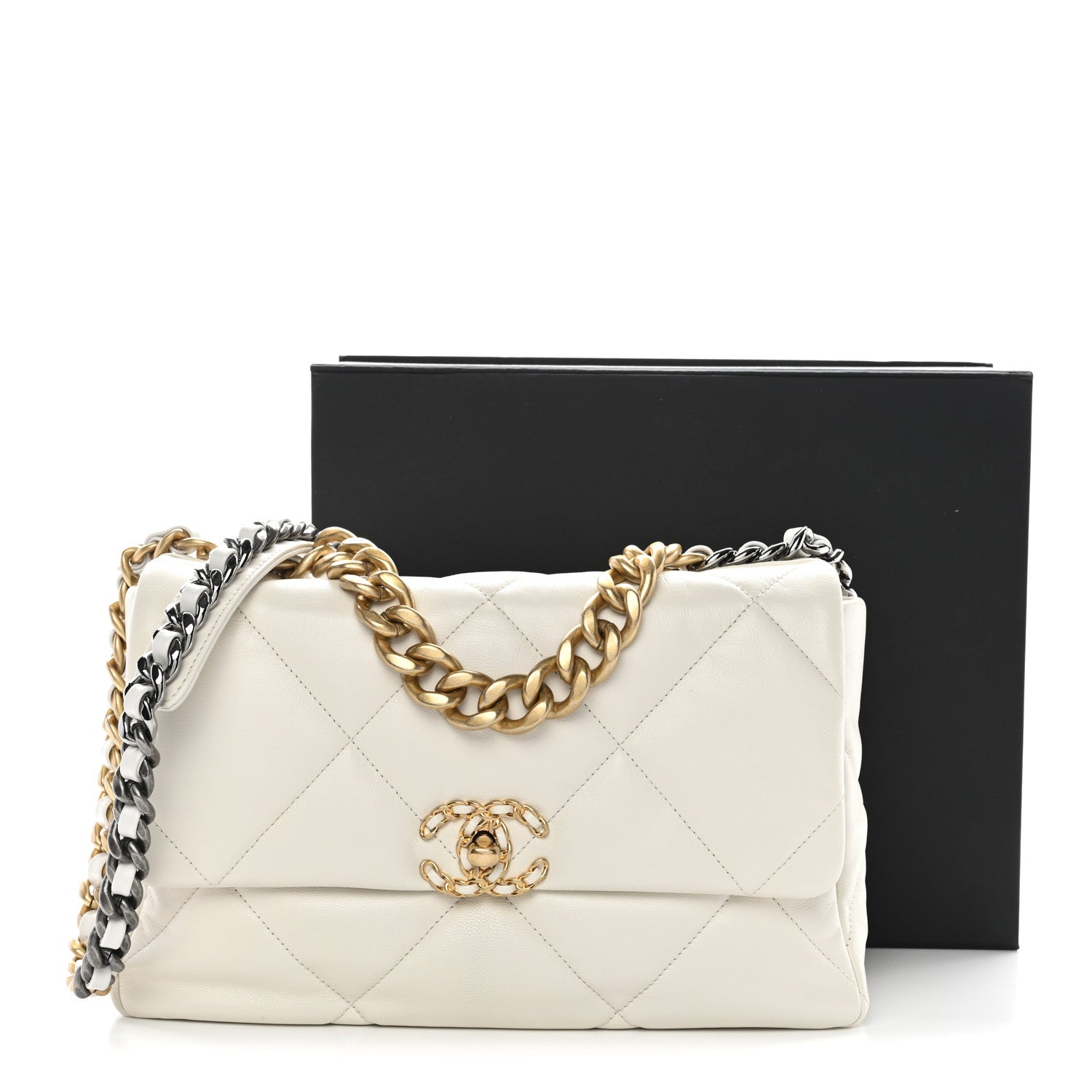 Chanel Goatskin Quilted Large Chanel 19 Flap White 3 of 11