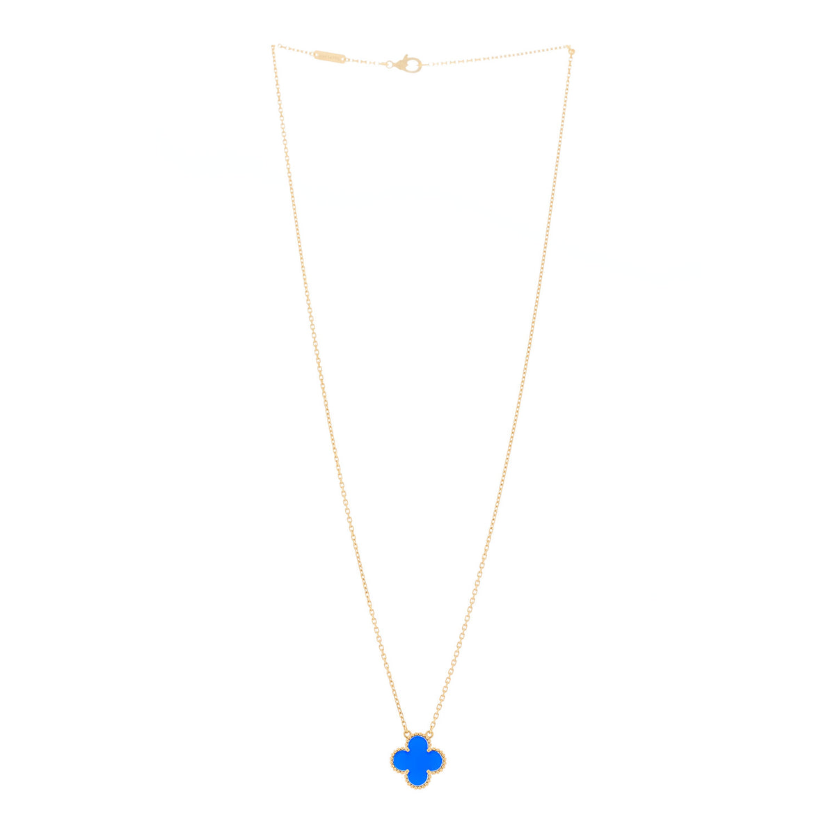 18K Yellow Gold Blue Agate Vintage Alhambra Pendant Necklace
