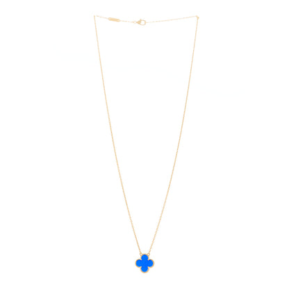 Van Cleef & Arpels 18K Yellow Gold Blue Agate Vintage Alhambra Pendant Necklace 3 of 6
