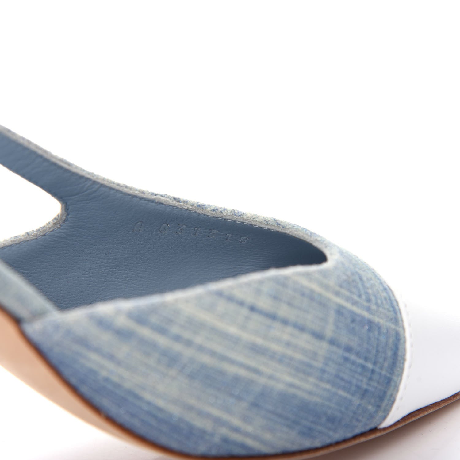 Chanel Denim Lambskin Cap Toe CC Slingback Pumps 35 Light Blue White 10 of 11