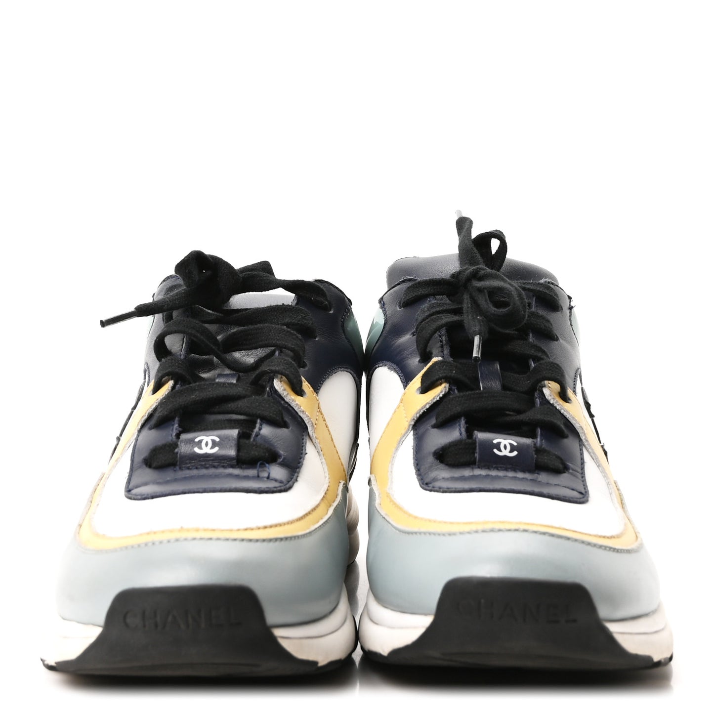 Calfskin Patent CC Sneakers 38 White Blue Yellow