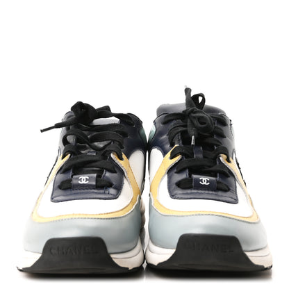 Chanel Calfskin Patent CC Sneakers 38 White Blue Yellow 3 of 9