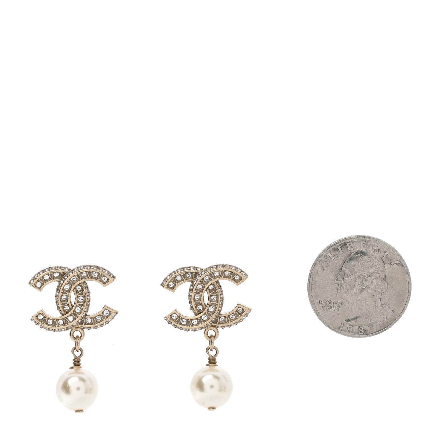Crystal Pearl CC Drop Earrings Gold