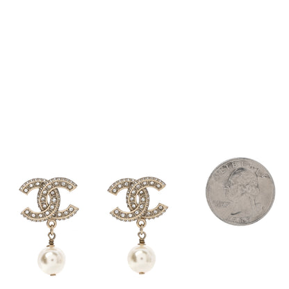 Chanel Crystal Pearl CC Drop Earrings Gold 2 of 5