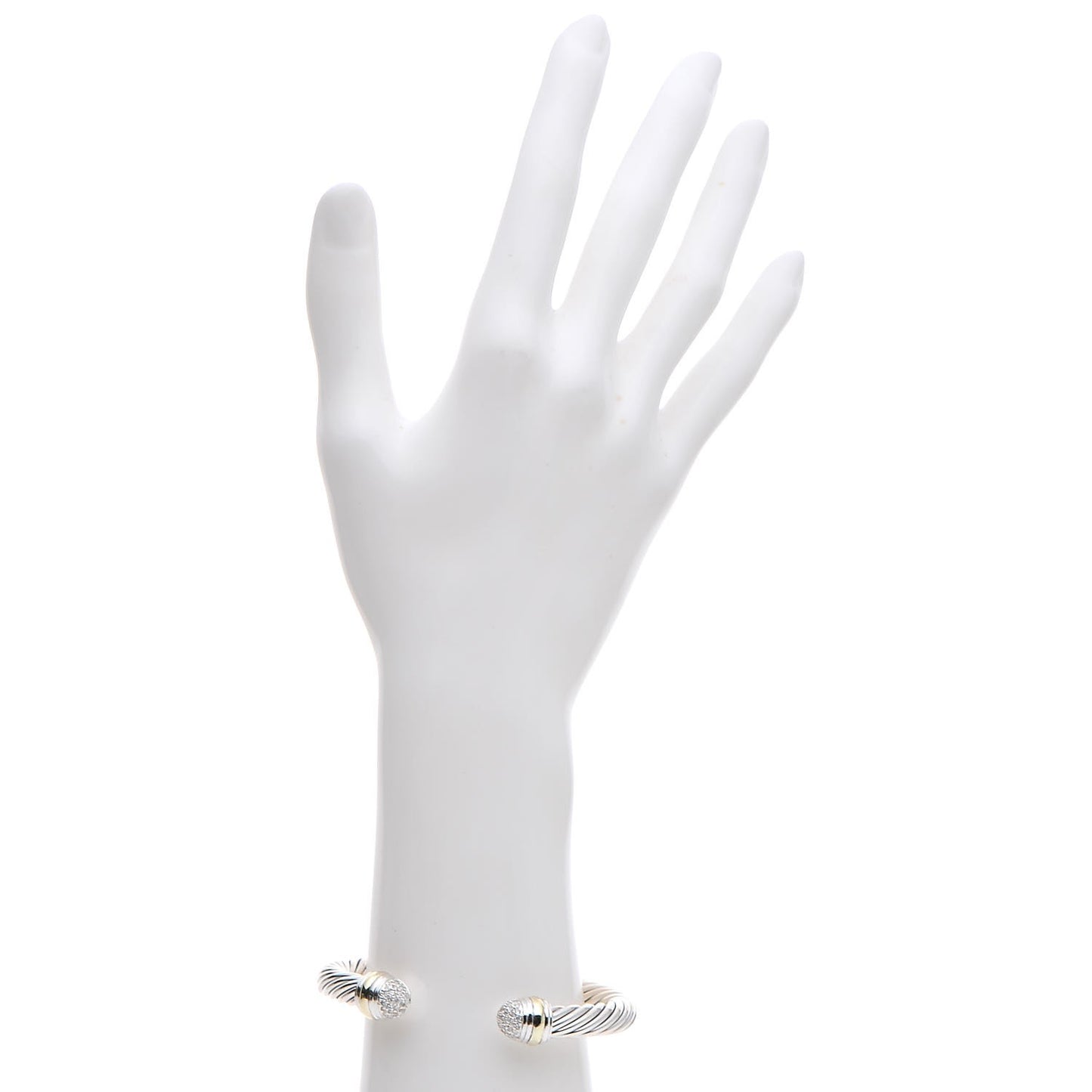 Sterling Silver 18K Yellow Gold Diamond Pave 7mm Cable Classics Bracelet