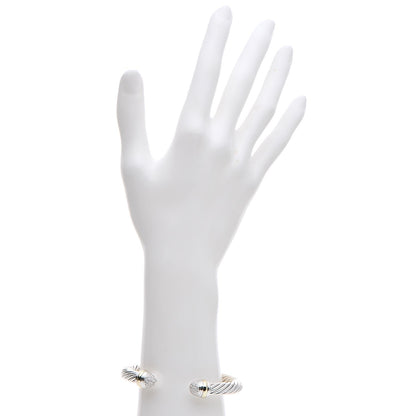David Yurman Sterling Silver 18K Yellow Gold Diamond Pave 7mm Cable Classics Bracelet 2 of 5