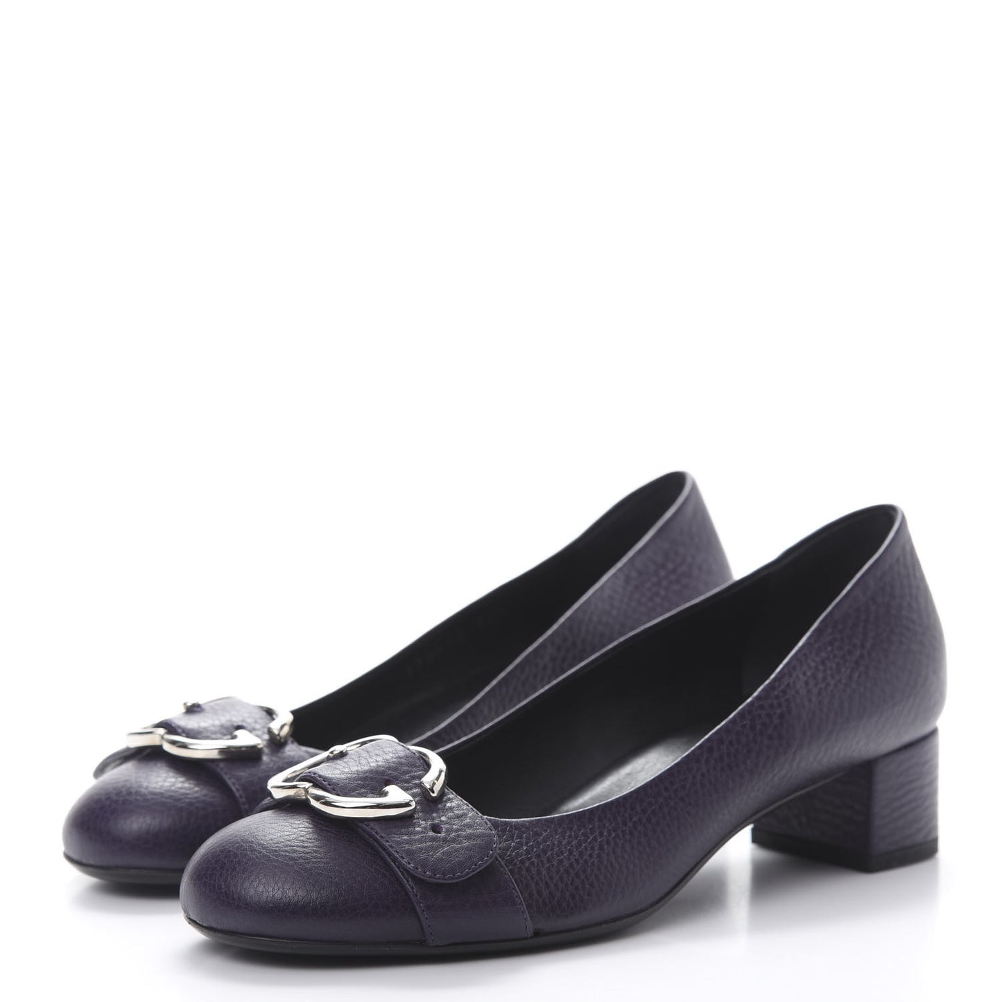 Calfskin GG Buckle Mid Heel Pumps 36.5 Deep Purple