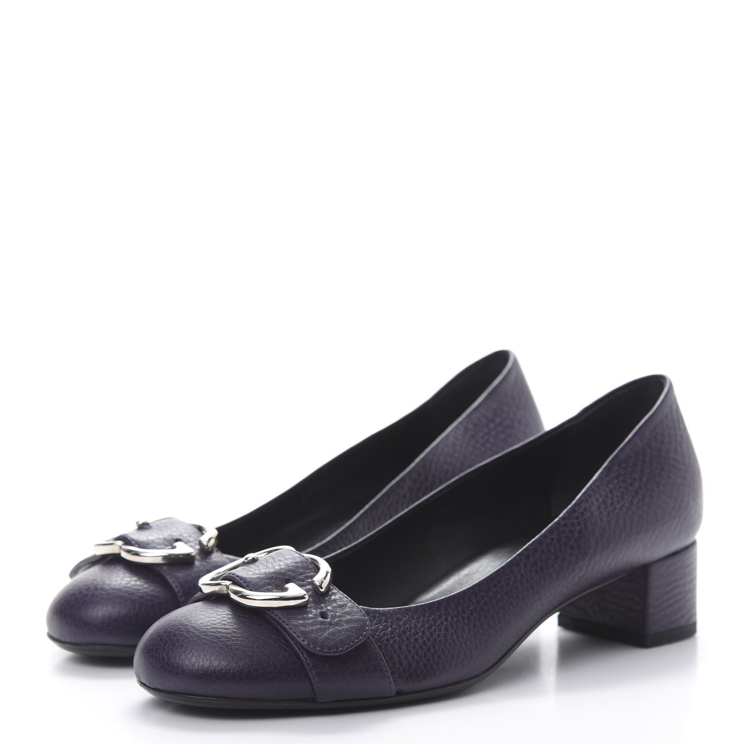 Gucci Calfskin GG Buckle Mid Heel Pumps 36.5 Deep Purple 3 of 10