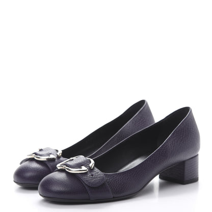 Gucci Calfskin GG Buckle Mid Heel Pumps 36.5 Deep Purple 3 of 10