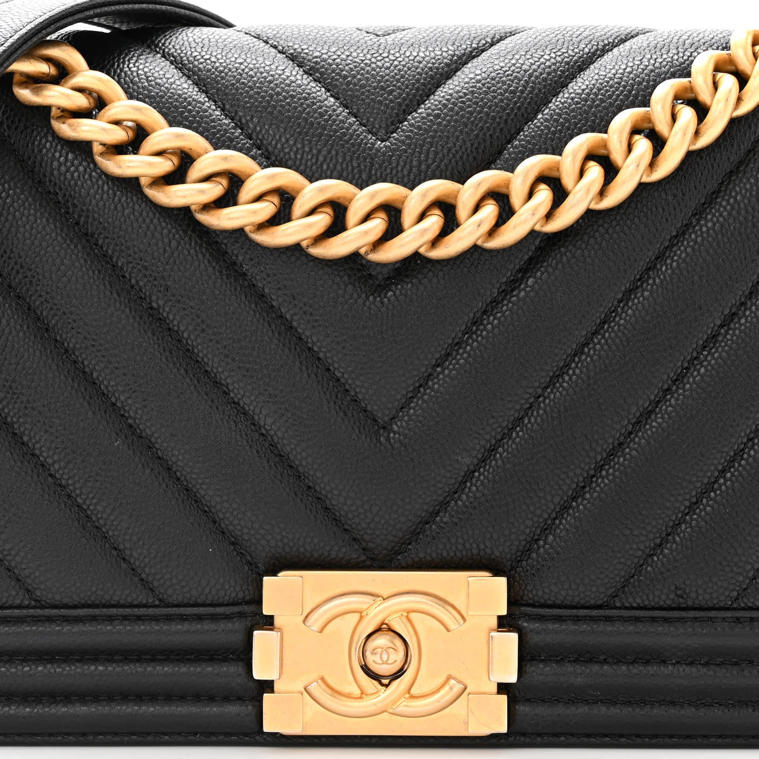 Chanel Caviar Chevron Quilted Medium Boy Flap Black 12 of 15