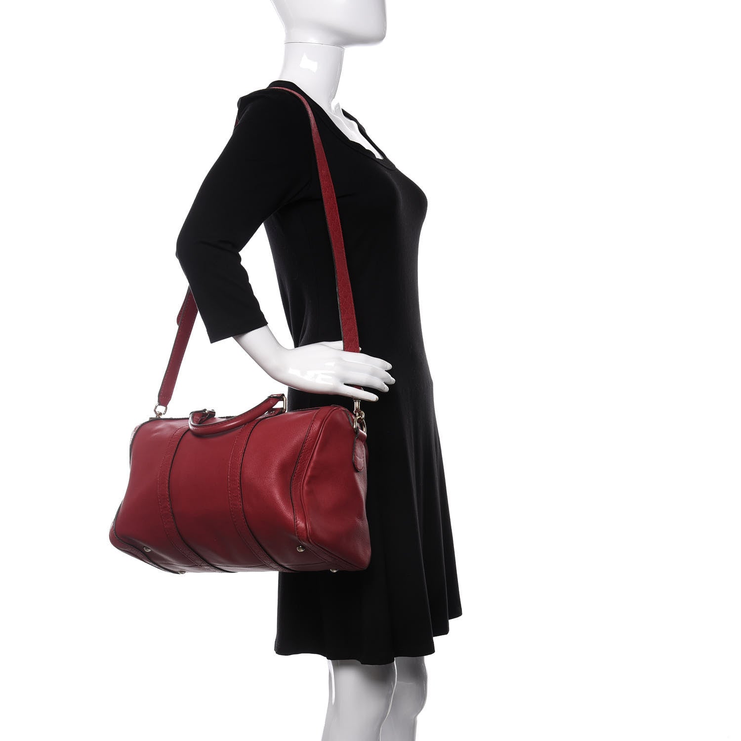 Gucci Calfskin Microguccissima Trim Medium Boston Raspberry Red 2 of 10