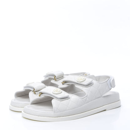 Chanel Grained Calfskin Velcro Dad Sandals 39.5 White 3 of 8