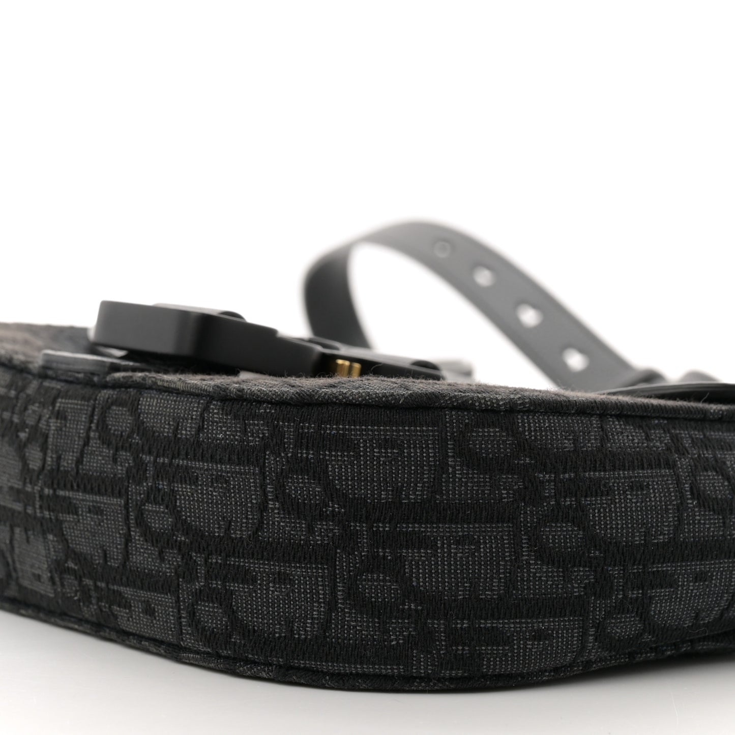 Oblique Jacquard Grained Calfskin Mini Saddle Messenger Bag With Flap Black