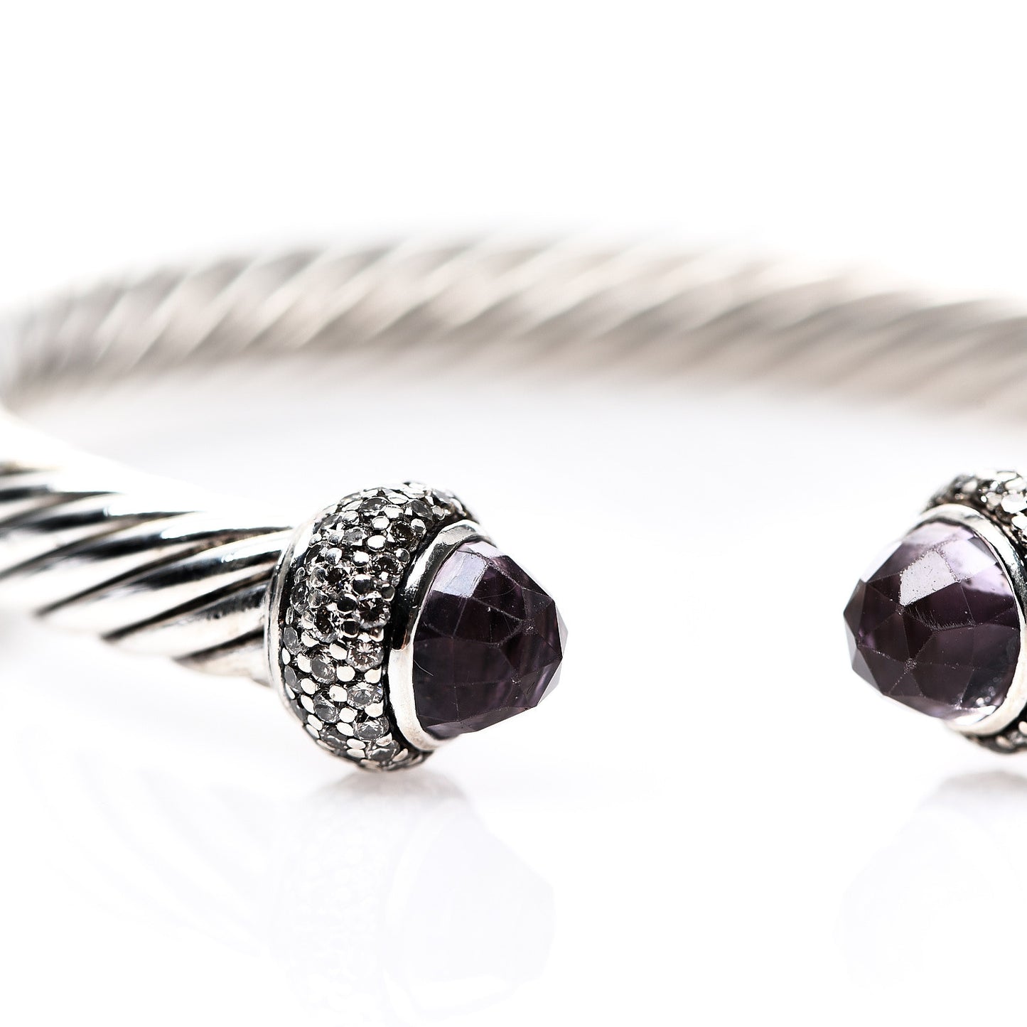 Sterling Silver Diamond Lavender Amethyst 7mm Cable Bracelet