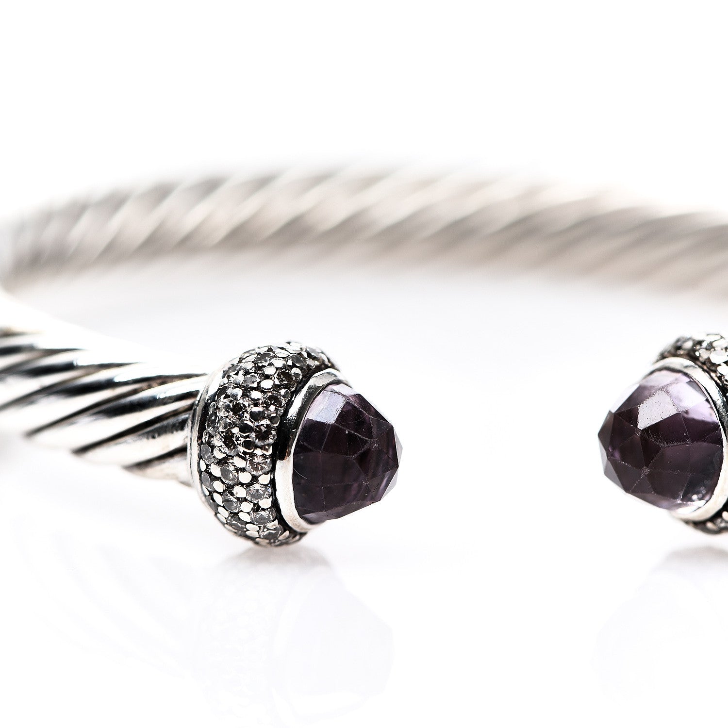 David Yurman Sterling Silver Diamond Lavender Amethyst 7mm Cable Bracelet 4 of 5