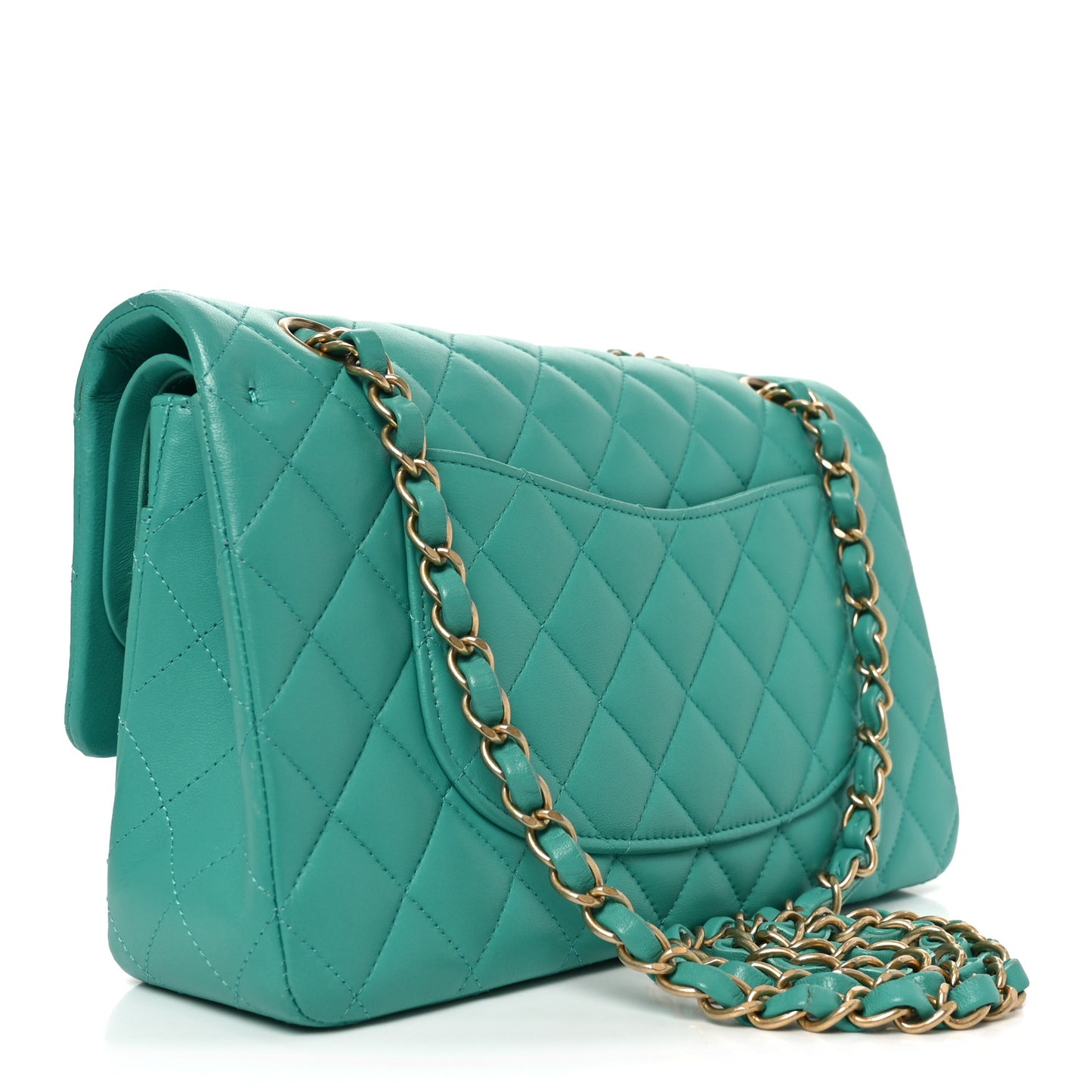 Lambskin Quilted Medium Double Flap Green