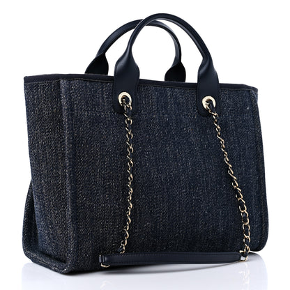 Chanel Mixed Fibers Small Deauville Tote Navy Blue 4 of 10
