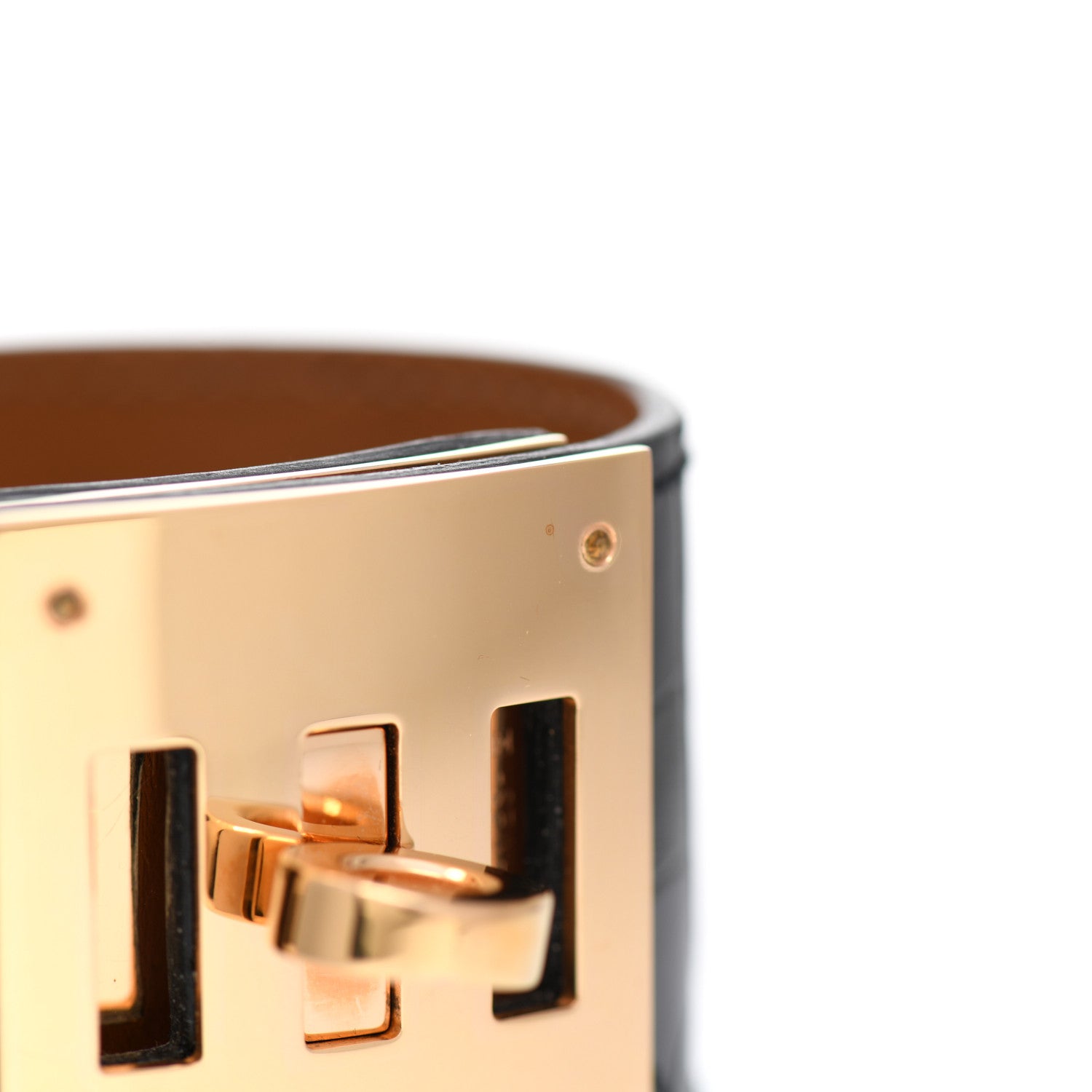 Hermes Shiny Alligator Kelly Dog Cuff T1 Black 6 of 7