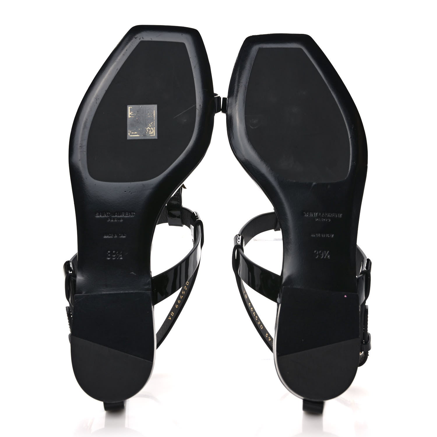 Saint Laurent Patent Calfskin Cassandra Monogram Sandals 39.5 Black 5 of 9
