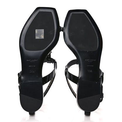 Saint Laurent Patent Calfskin Cassandra Monogram Sandals 39.5 Black 5 of 9