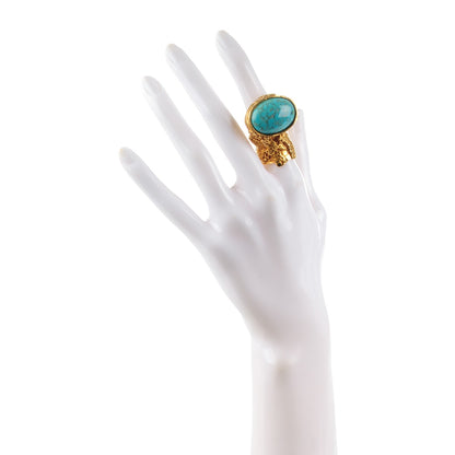 Saint Laurent Glass Cabochon Arty Ovale Ring 6 Gold Turquoise 2 of 4