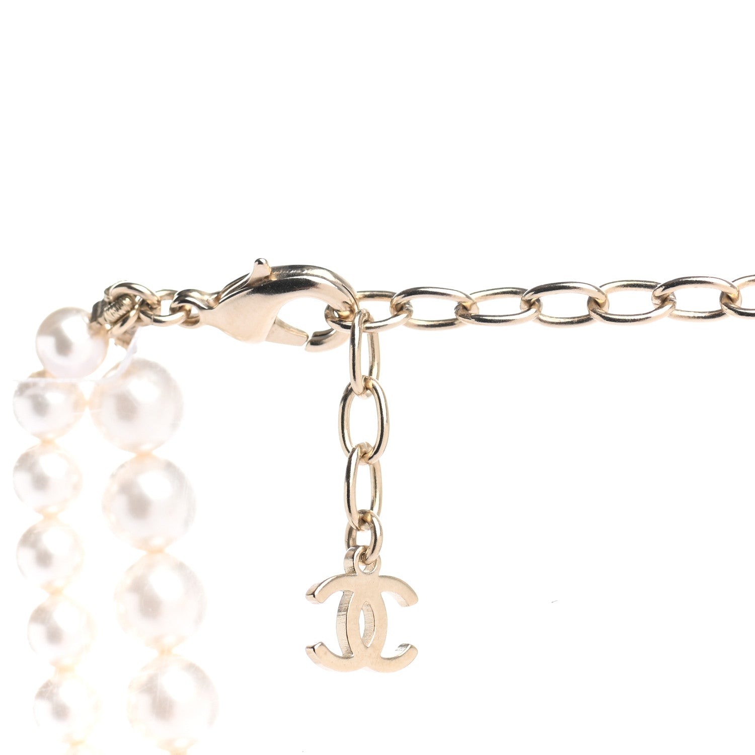 Chanel Pearl Beaded CC Charm Drop Multi Strand Lariat Necklace Pearly White Gold 5 of 7