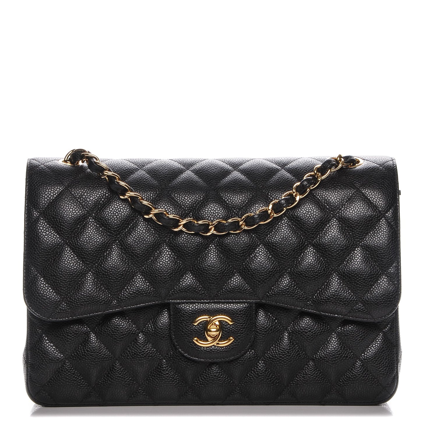 Caviar Quilted Jumbo Double Flap Black