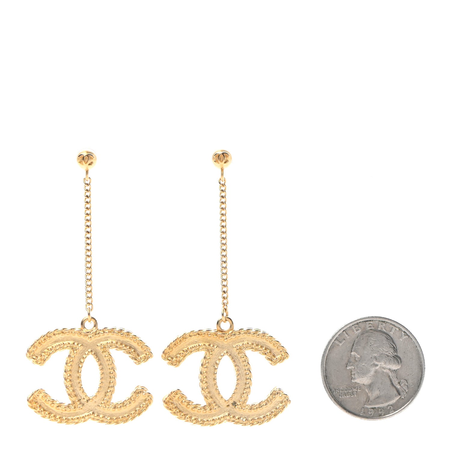 Chanel CC Drop Earrings Matte Gold 2 of 5