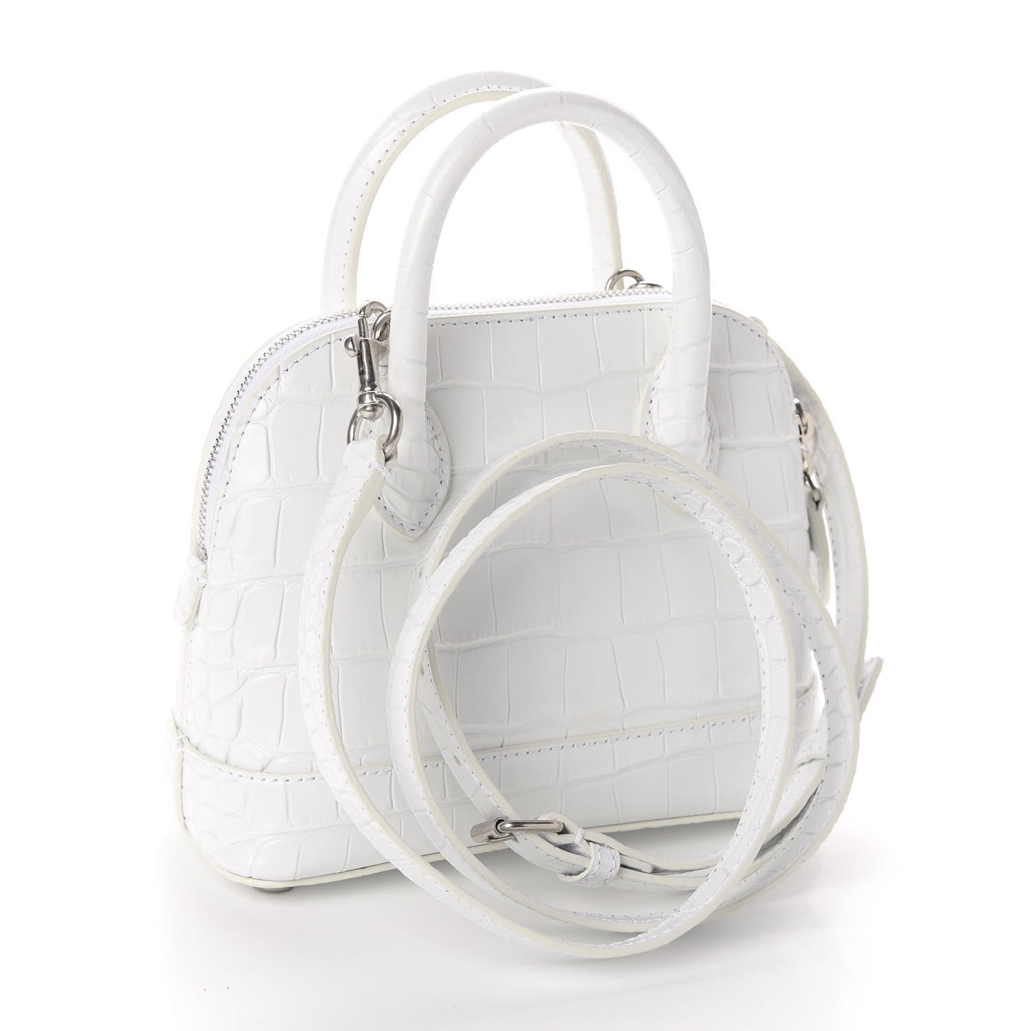Calfskin Crocodile Embossed XXS Ville Top Handle Bag White Black
