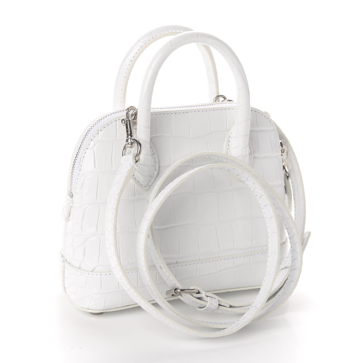 Balenciaga Calfskin Crocodile Embossed XXS Ville Top Handle Bag White Black 3 of 9