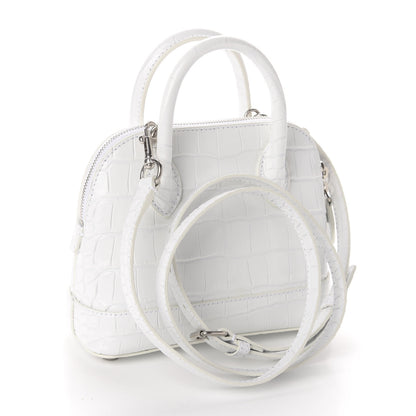 Balenciaga Calfskin Crocodile Embossed XXS Ville Top Handle Bag White Black 3 of 9