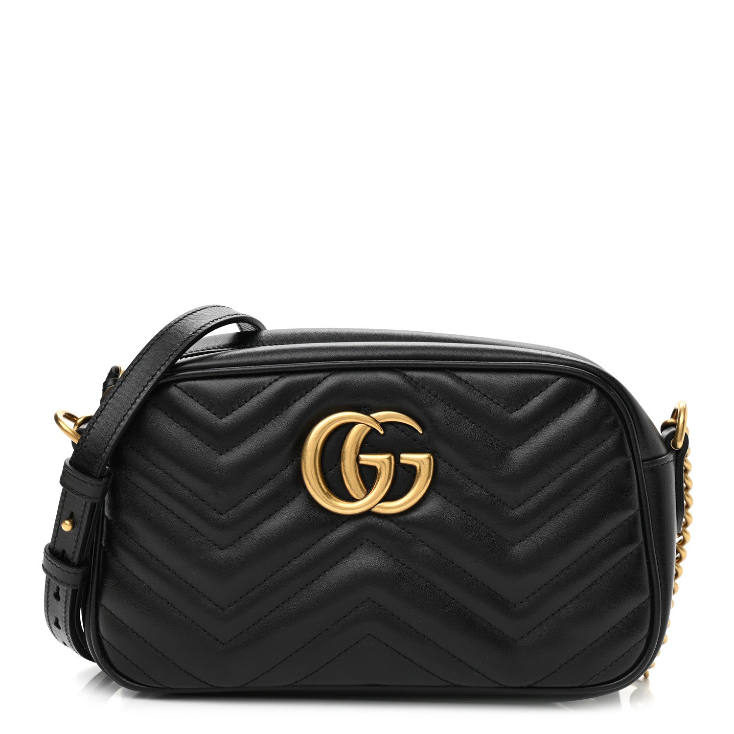 Gucci Calfskin Matelasse Small GG Marmont Chain Shoulder Bag Black 1 of 10