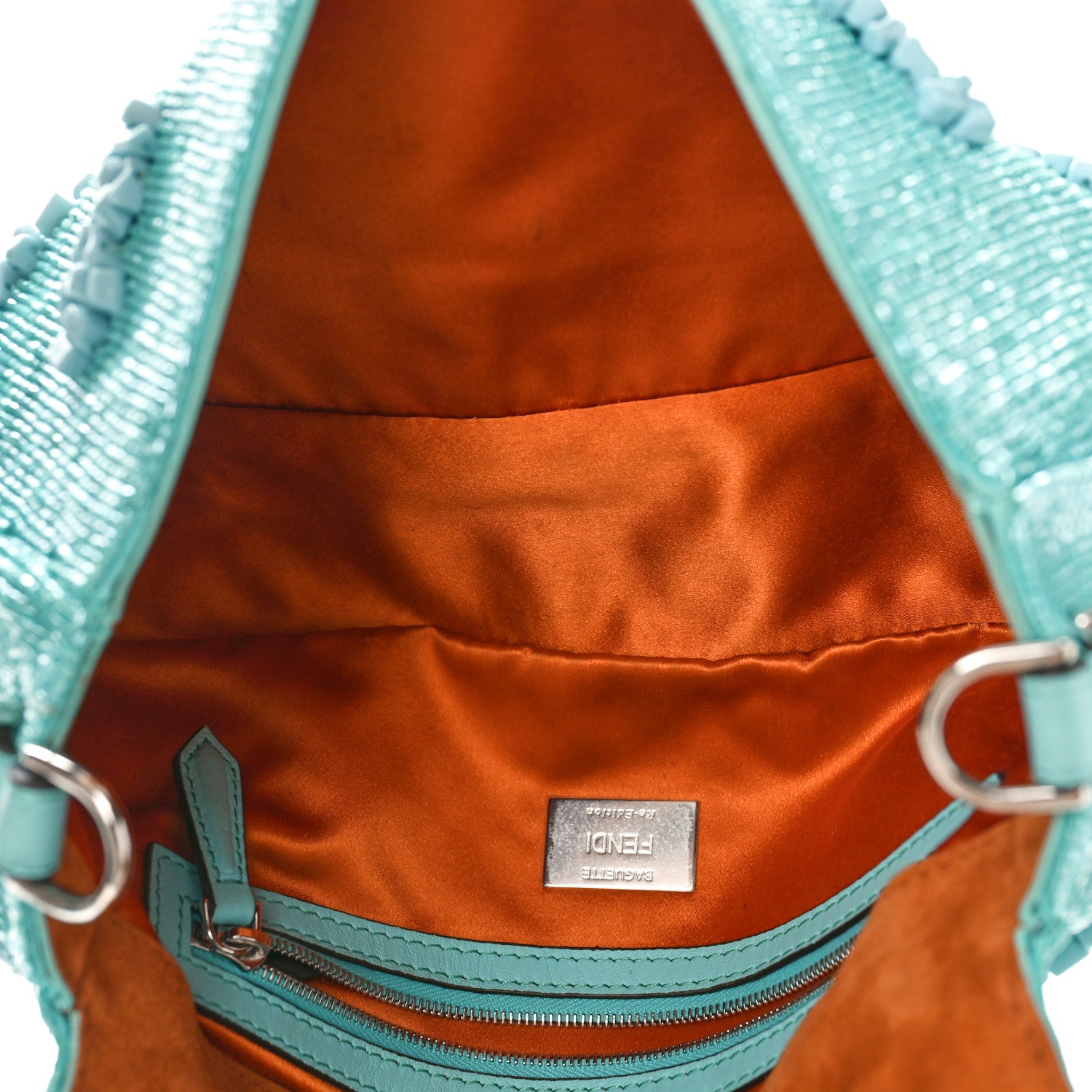 Fendi Rolling Stone Vitello Seta Bead Embroidered Re-Edition Baguette Spring Turquoise 5 of 8