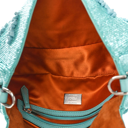 Fendi Rolling Stone Vitello Seta Bead Embroidered Re-Edition Baguette Spring Turquoise 5 of 8