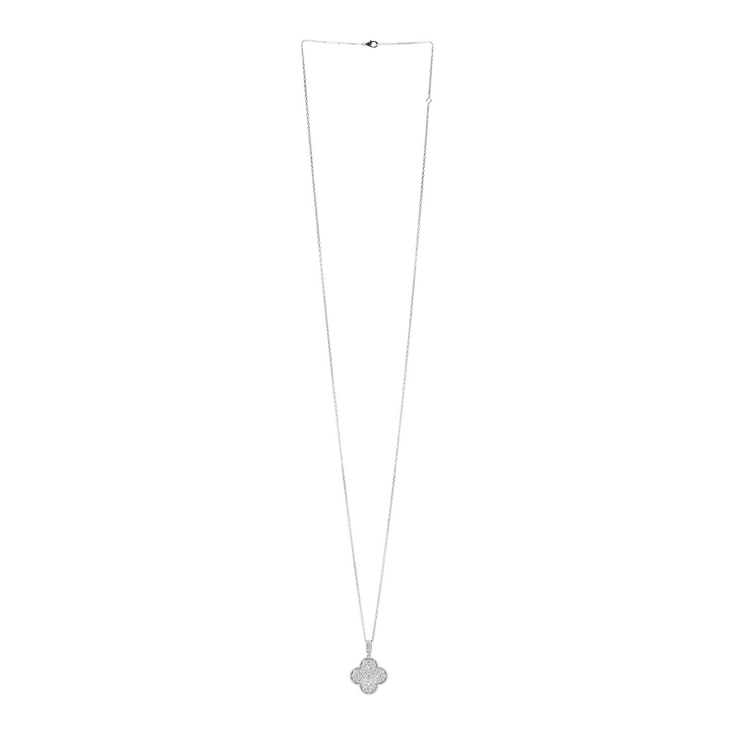 VAN CLEEF & ARPELS 18K White Gold Diamond Magic Alhambra Long Necklace