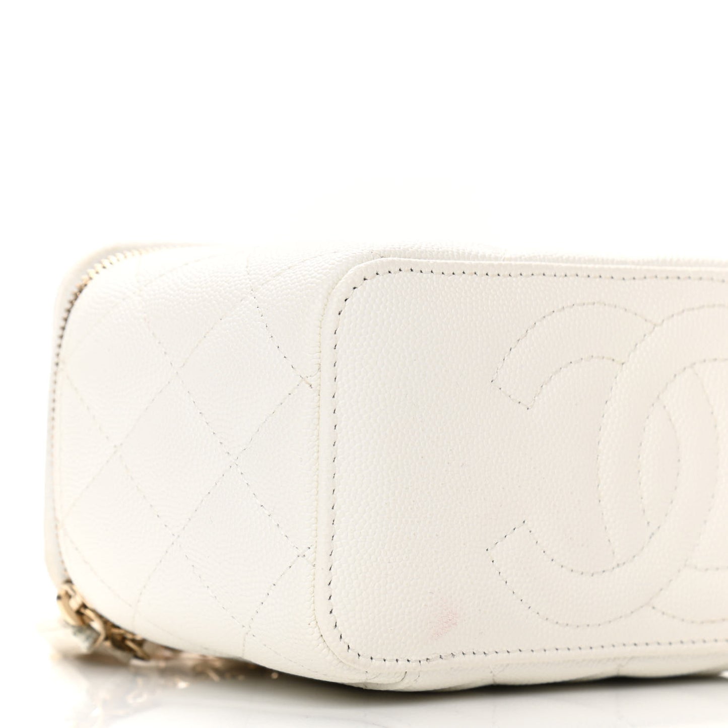 Caviar Quilted Small Vanity Case With Chain White