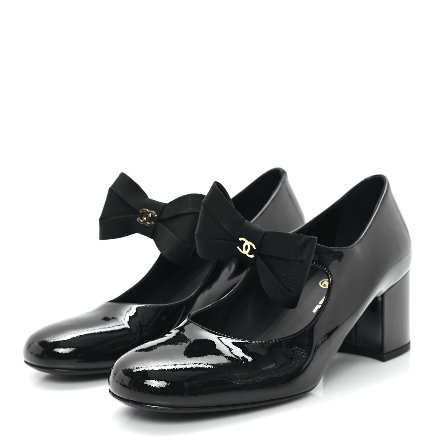 Patent Calfskin Grosgrain CC Mary Jane Pumps 39 Black