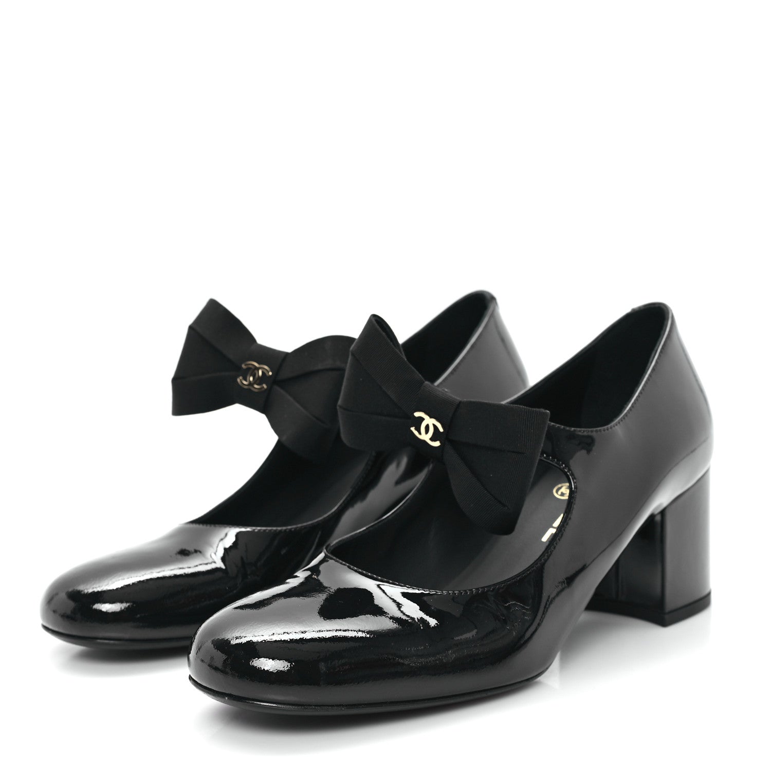 Chanel Patent Calfskin Grosgrain CC Mary Jane Pumps 39 Black 4 of 9