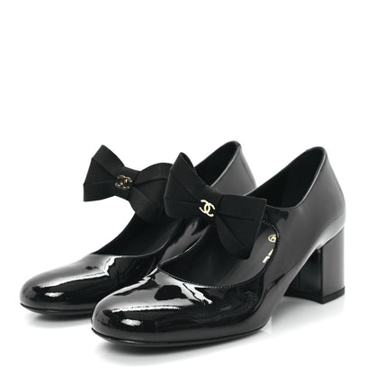 Chanel Patent Calfskin Grosgrain CC Mary Jane Pumps 39 Black 4 of 9