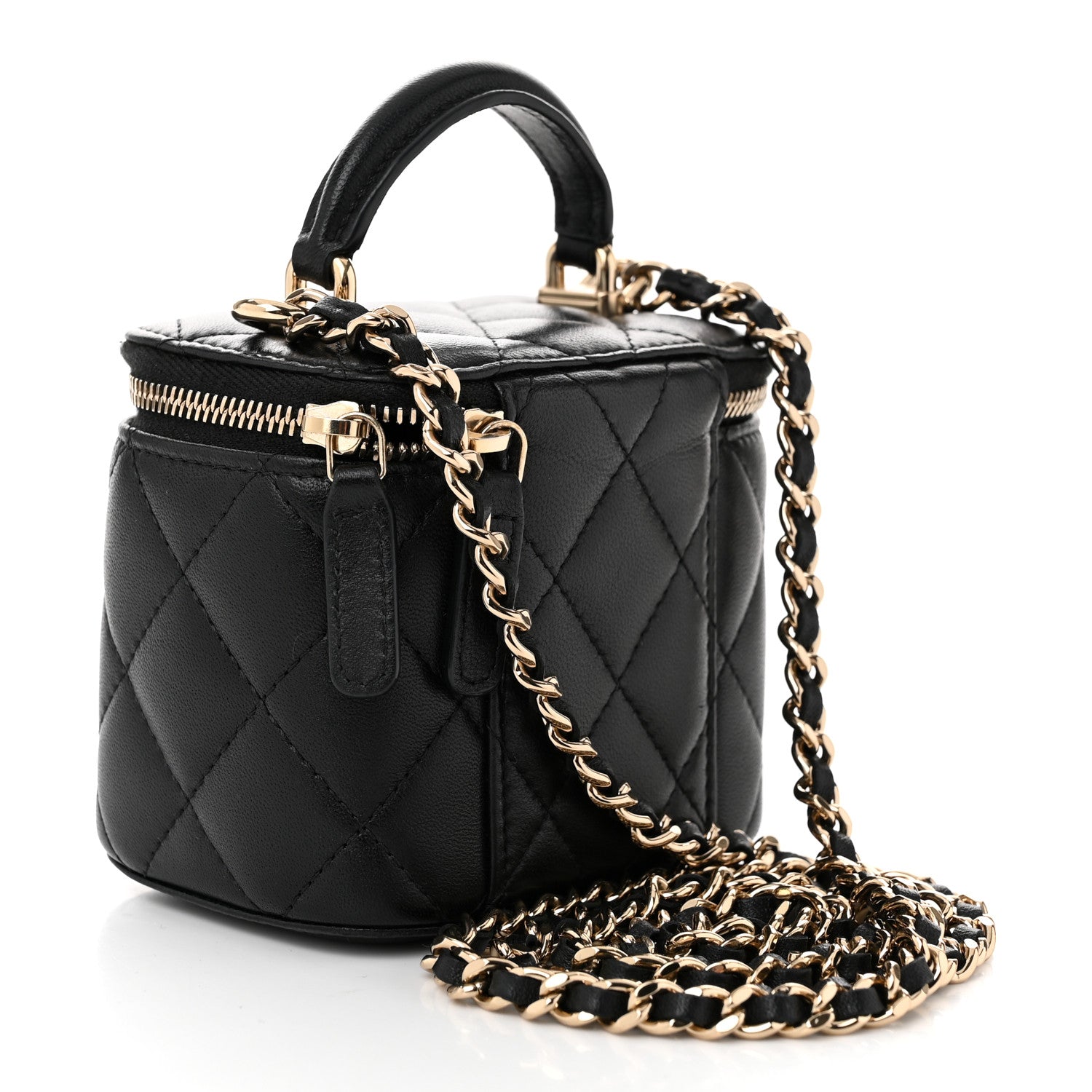 Chanel Lambskin Quilted Top Handle Mini Vanity Case With Chain Black 3 of 10