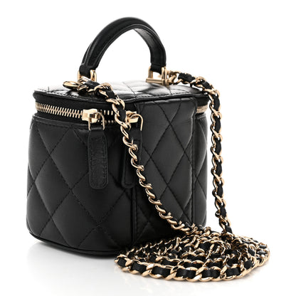 Chanel Lambskin Quilted Top Handle Mini Vanity Case With Chain Black 3 of 10