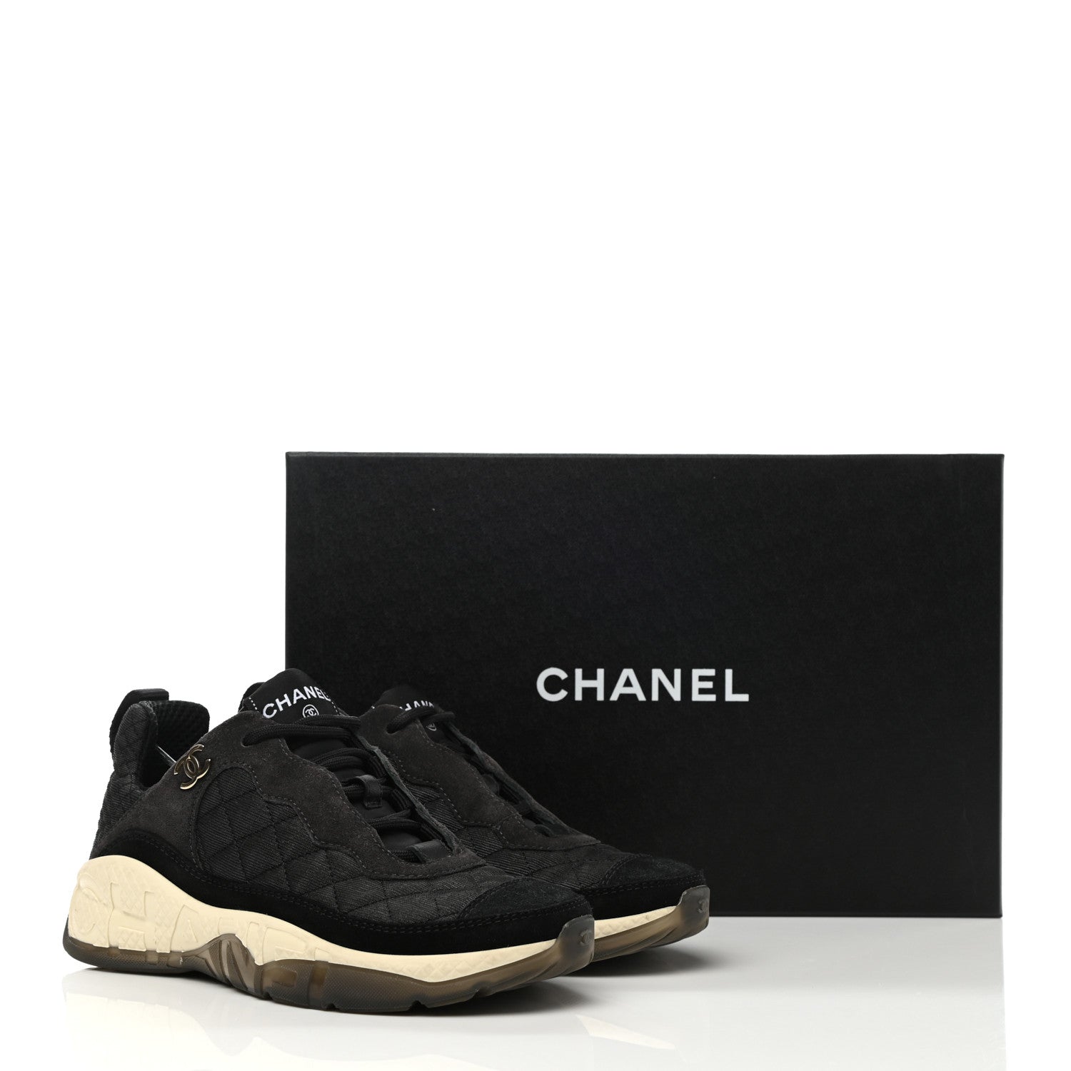 Chanel Mesh Suede Calfskin Quilted Sneakers 35 Black Dark Grey 9 of 9