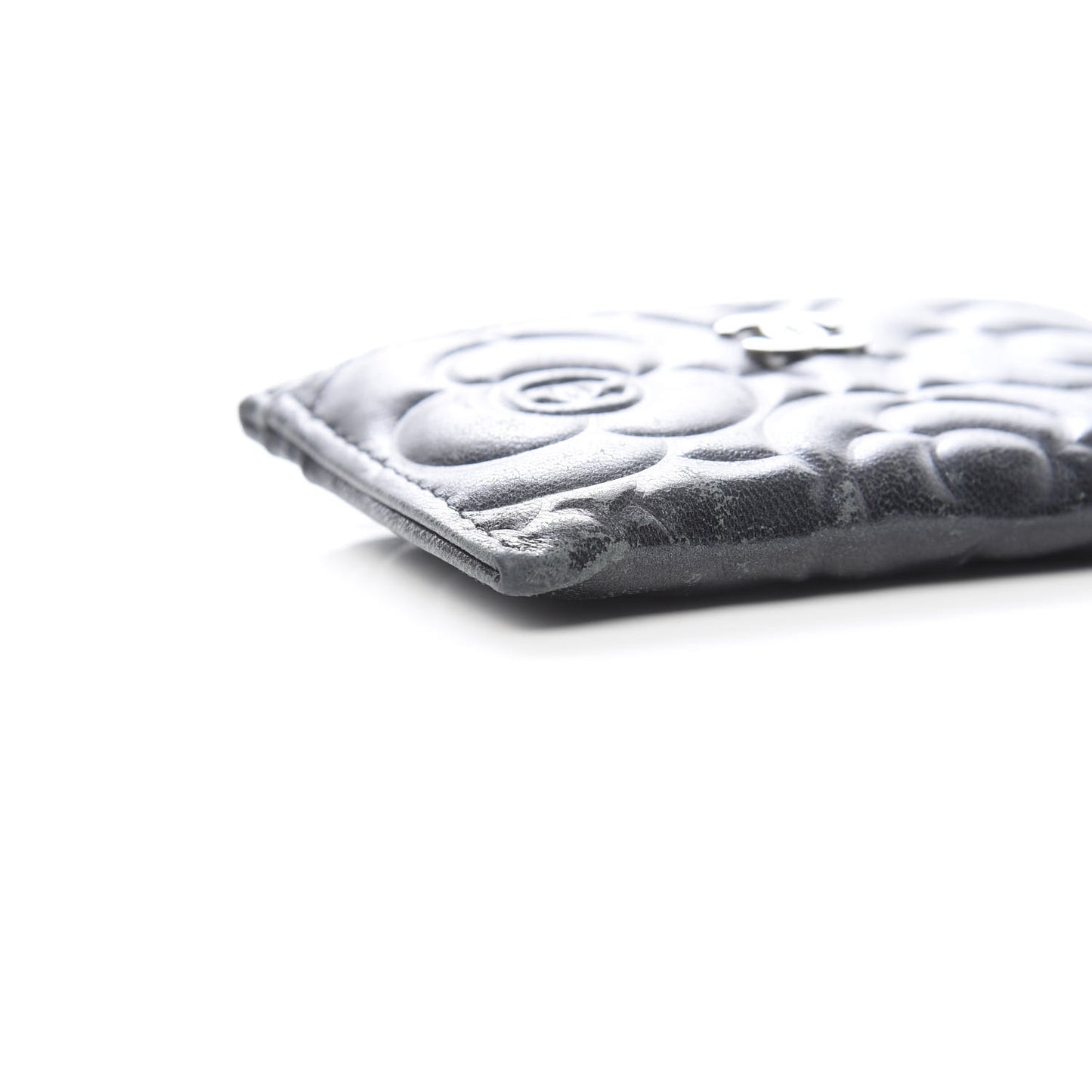 Lambskin Camellia Embossed Card Holder Black