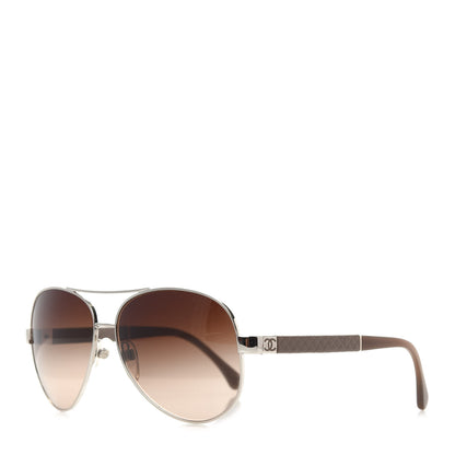 Chanel Lambskin Quilted CC Aviator Sunglasses 4195-Q Brown Gold 1 of 8