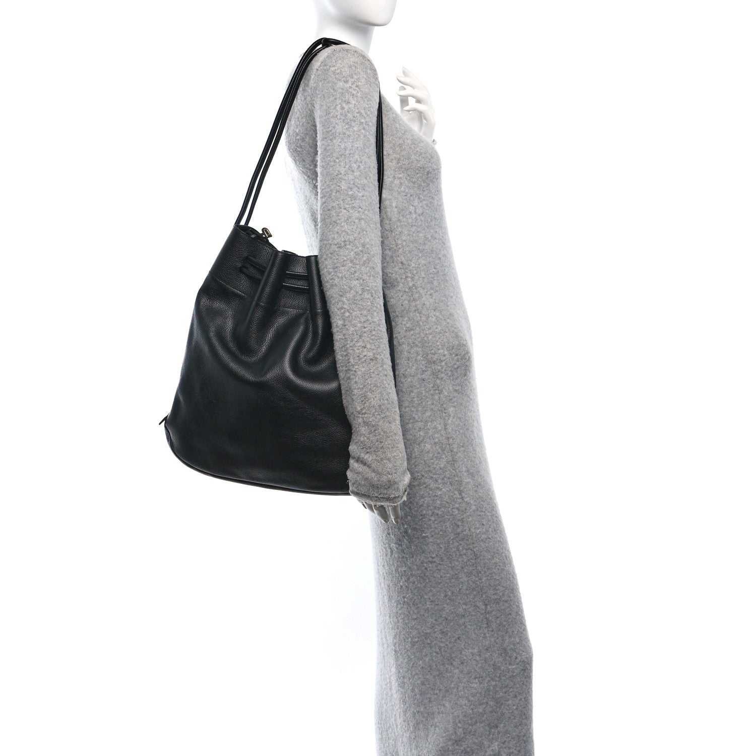 Delvaux Grained Calfskin Deux De Delvaux Bucket Bag Black 2 of 10