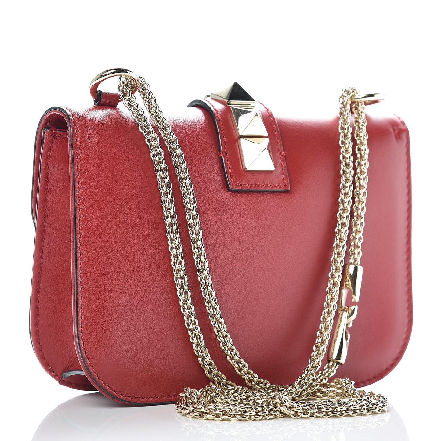 Vitello Small Glam Lock Rockstud Flap Rosso Valentino
