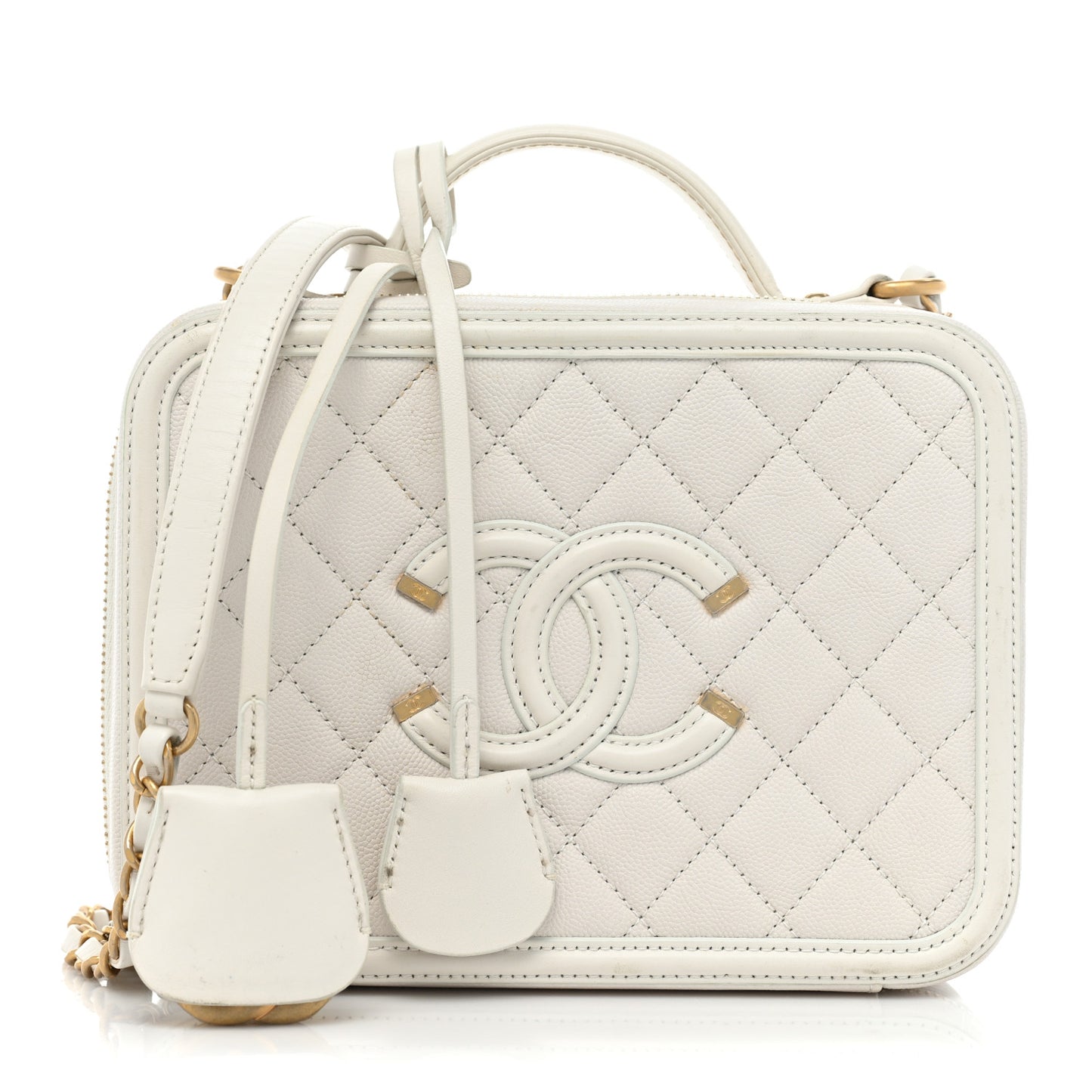 Caviar Quilted Medium CC Filigree Vanity Case White