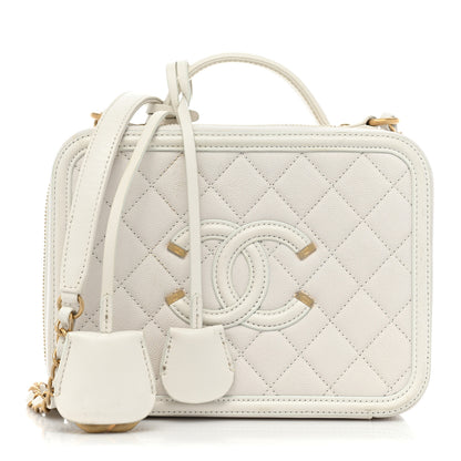 Chanel Caviar Quilted Medium CC Filigree Vanity Case White 1 of 18